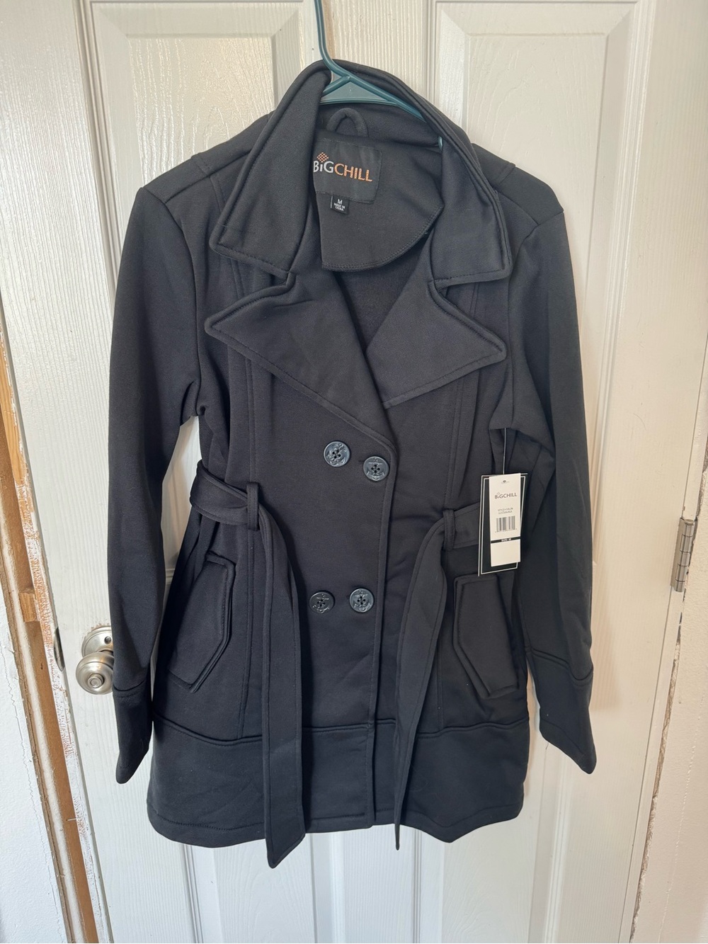 Big Chill Black Double-Breasted Belted Pea Coat